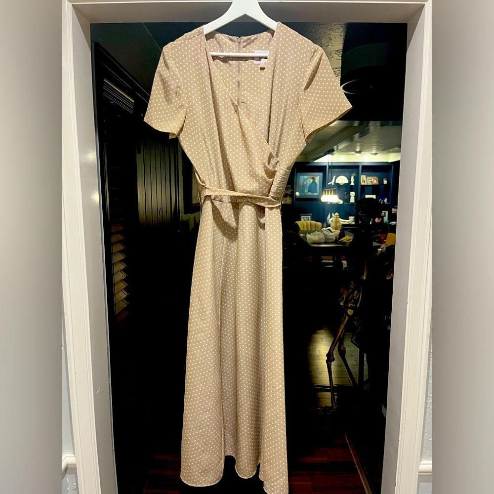 Vintage wrap dress withh belt and demure polka dots 

Timeless and chic